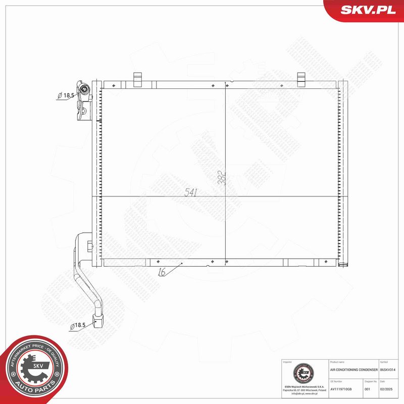 ESEN SKV 86SKV314 Condenser, air conditioning