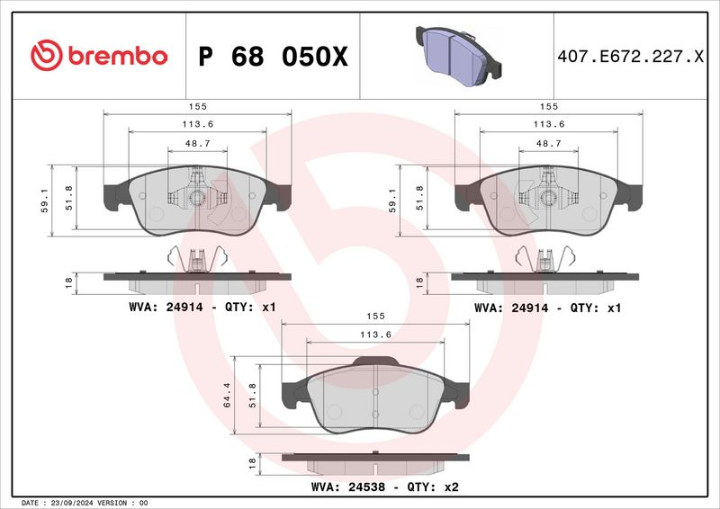 Set placute frana,frana disc P 68 050X BREMBO