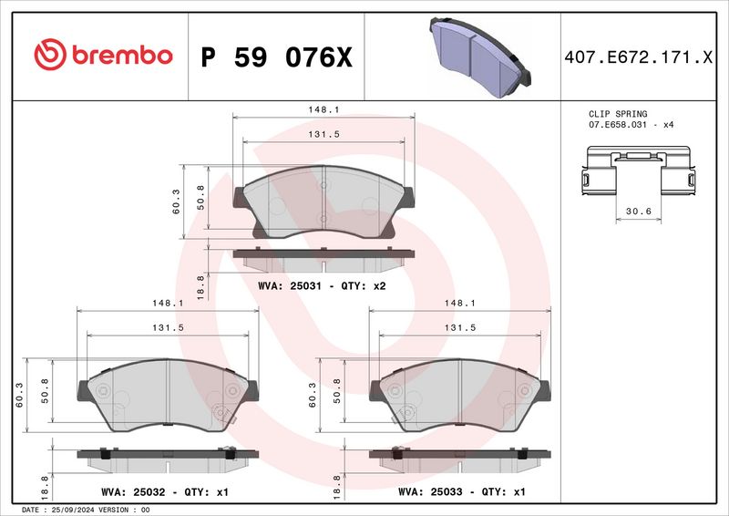 BREMBO P59076X Brake Pad Set, disc brake