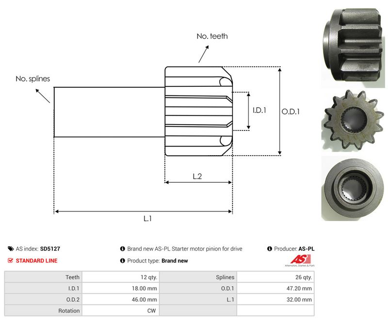 AS-PL SD5127 Freewheel Gear, starter