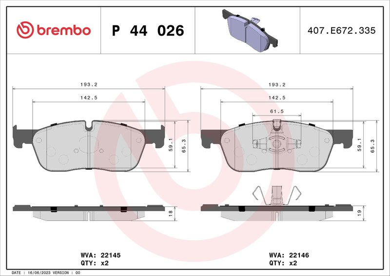 BREMBO fékbetétkészlet, tárcsafék P 44 026