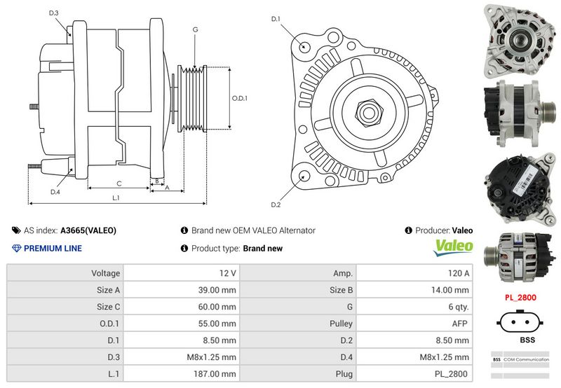 AS-PL A3665(VALEO) Alternator