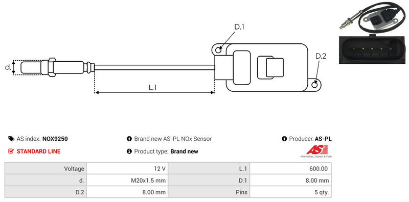 AS-PL NOX9250 NOx Sensor, urea injection