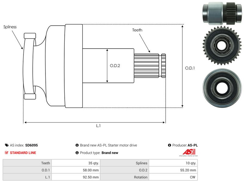 AS-PL SD6095 Pinion, starter