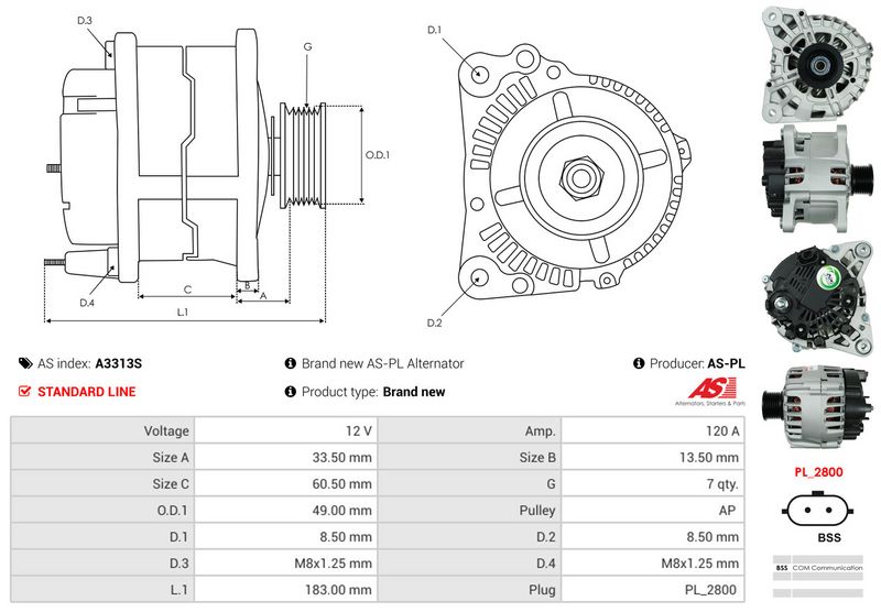 AS-PL A3313S Alternator