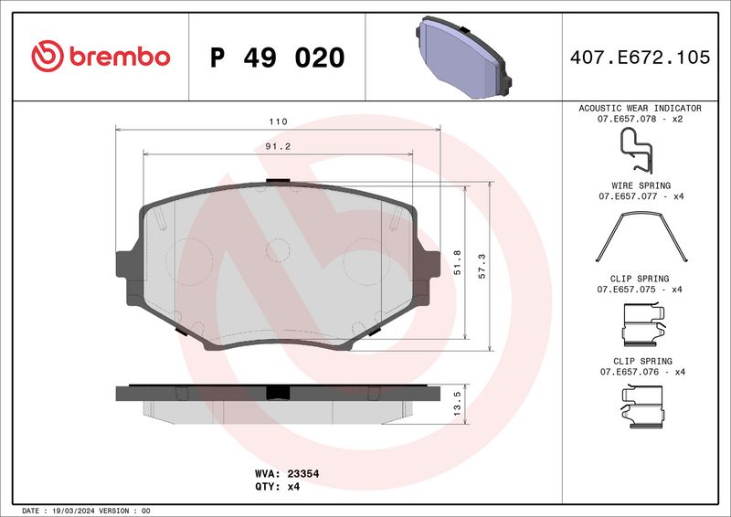 BREMBO Remblokkenset, schijfrem P 49 020