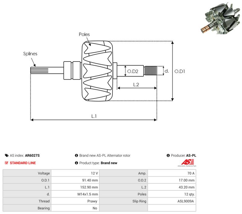 AS-PL AR6027S Rotor, alternator