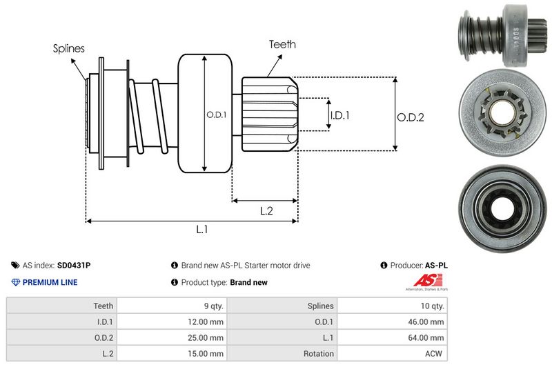 AS-PL SD0431P Freewheel Gear, starter