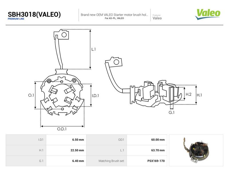 Kinnitus, süsinikuharjad, AS-PL SBH3018(VALEO)