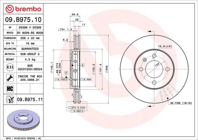 kotouč brzdový VW 09.B975.11