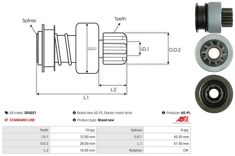 AS-PL SD5021 Freewheel Gear, starter