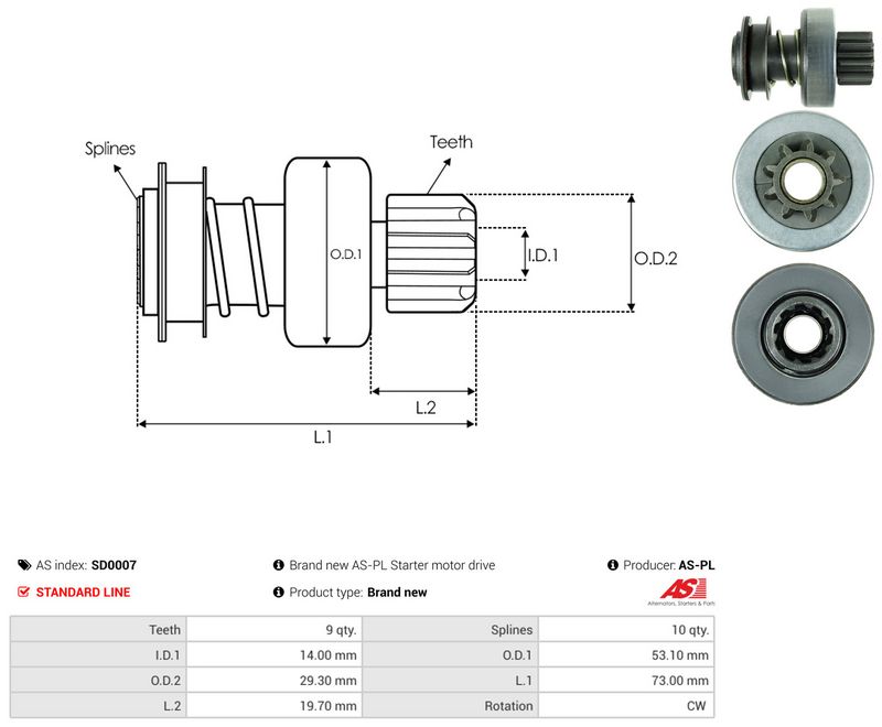 AS-PL SD0007 Freewheel Gear, starter