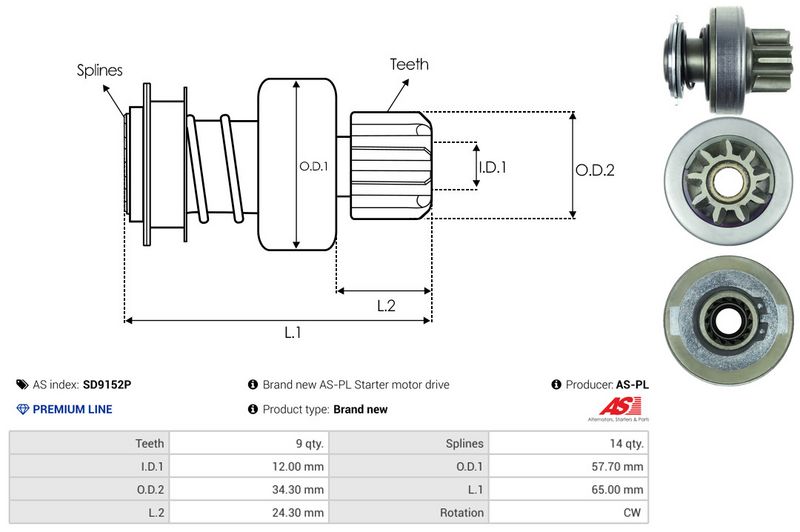 AS-PL SD9152P Freewheel Gear, starter