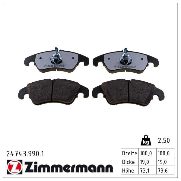 комплект спирачно феродо, дискови спирачки ZIMMERMANN