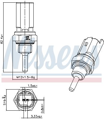 NISSENS FIAT датчик температури води Doblo 1.3/1.901-, Opel Astra H 1.3/1.9CDTI, Corsa, Meriva.