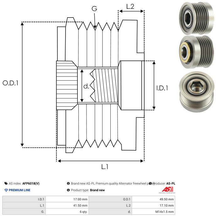 AS-PL AFP6018(V) Alternator Freewheel Clutch