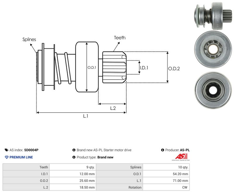 AS-PL SD0004P Freewheel Gear, starter
