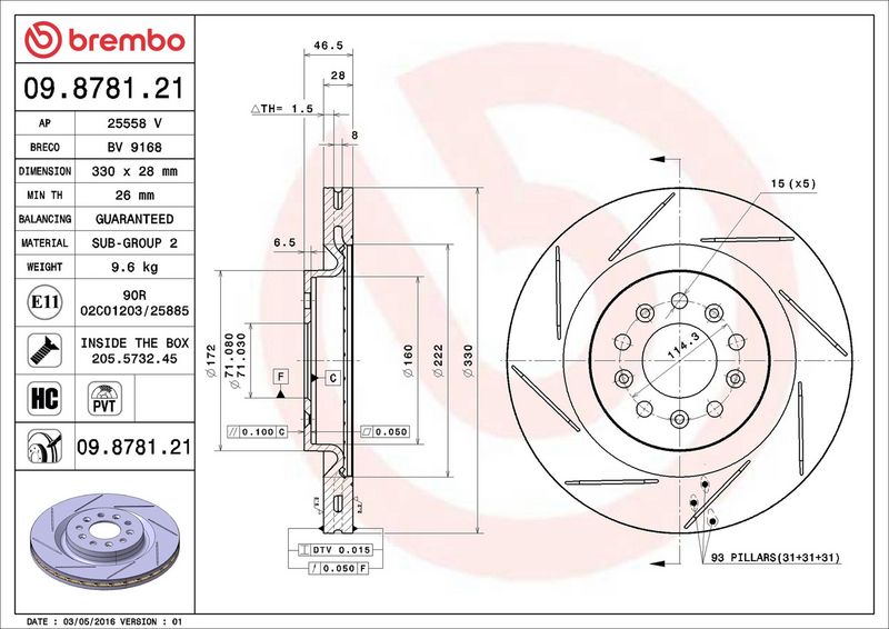 BREMBO 09.8781.21 Brake Disc