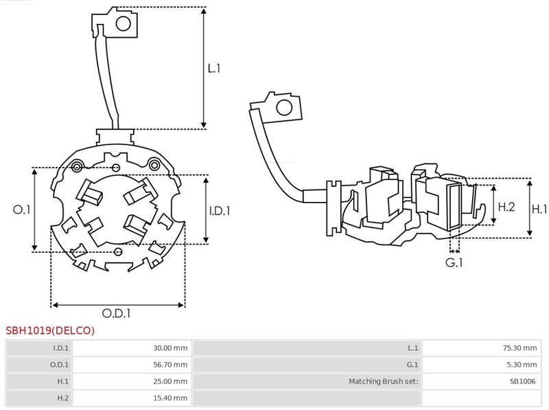 Кронштейн, вугільні щітки, Auto Starter SBH1019(DELCO)