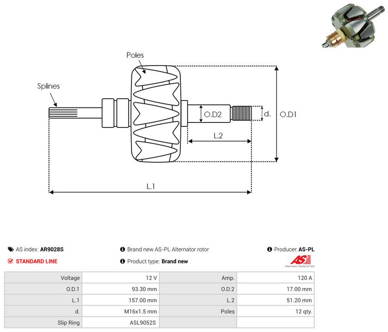 AS-PL AR9028S Rotor, alternator