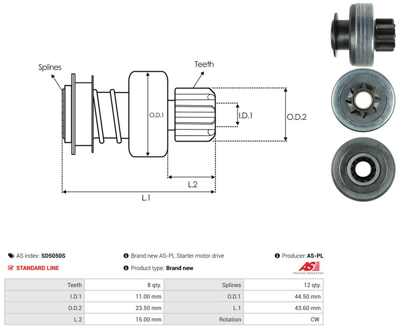 AS-PL SD5050S Freewheel Gear, starter