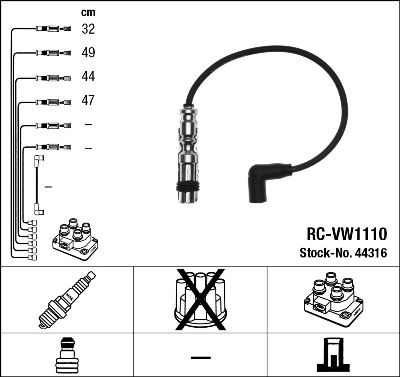 NGK Ignition Cable Kit 44316 RC-VW1110