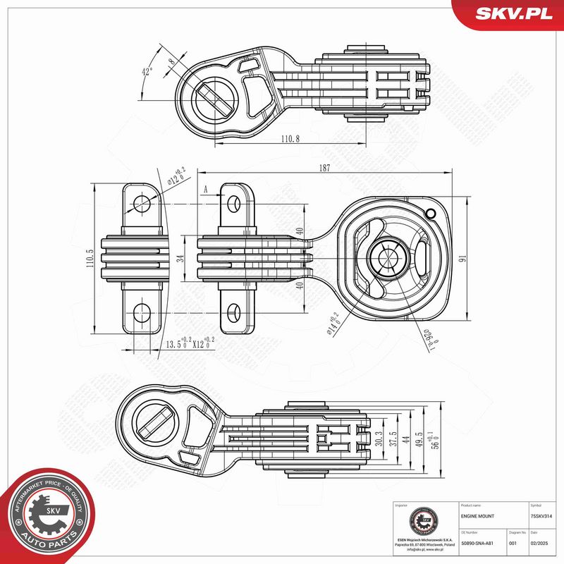 ESEN SKV 75SKV314 Variklio pagalvė
