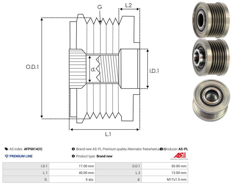 AS-PL AFP5014(V) Alternator Freewheel Clutch