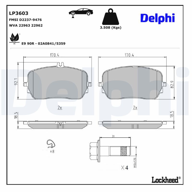 Piduriklotsi komplekt, ketaspidur, DELPHI LP3603