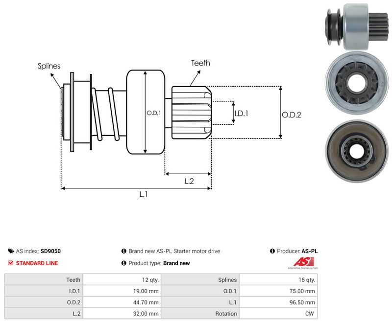 AS-PL SD9050 Freewheel Gear, starter