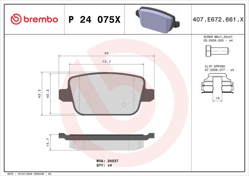 Piduriklotsi komplekt, ketaspidur, BREMBO P 24 075X
