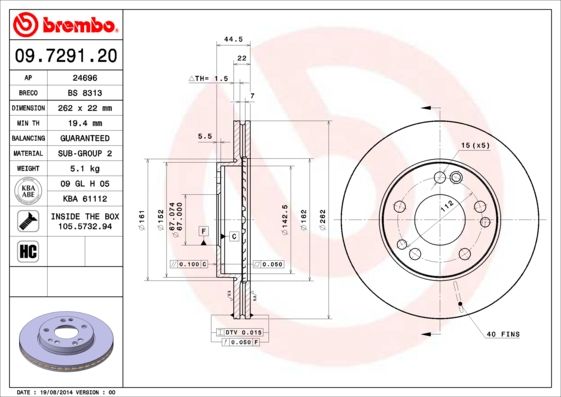 BREMBO Remschijf 09.7291.20