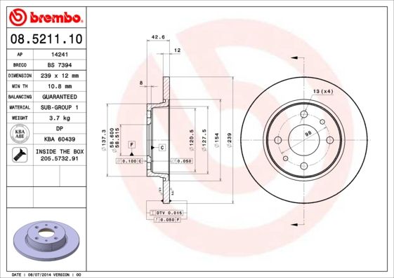 Гальмівний диск, Brembo 08.5211.10