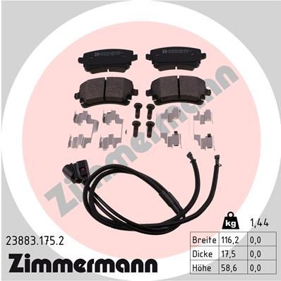 Комплект гальмівних накладок, дискове гальмо, Zimmermann 23883.175.2