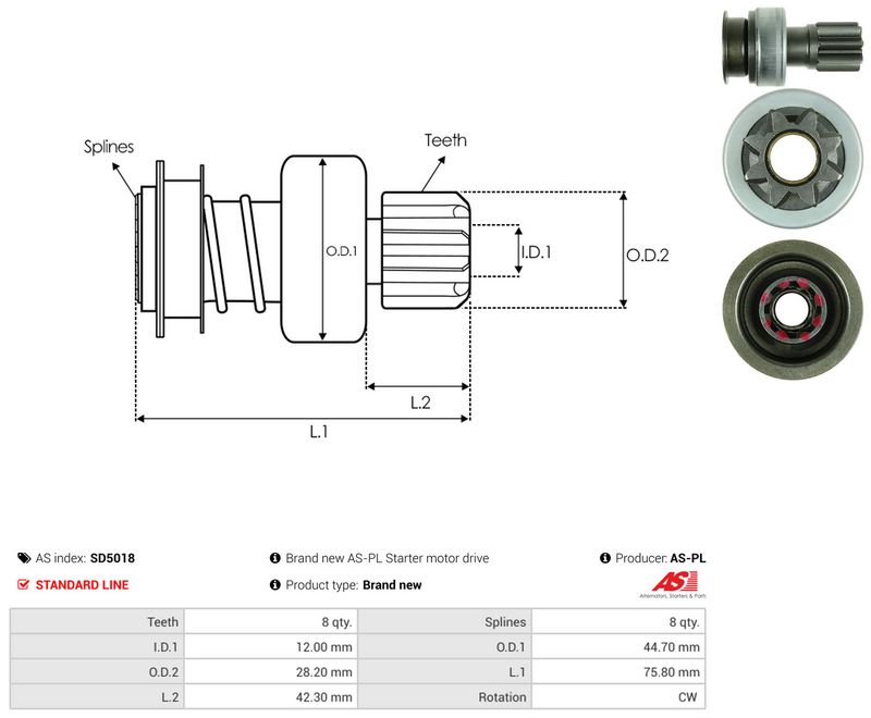 AS-PL SD5018 Freewheel Gear, starter