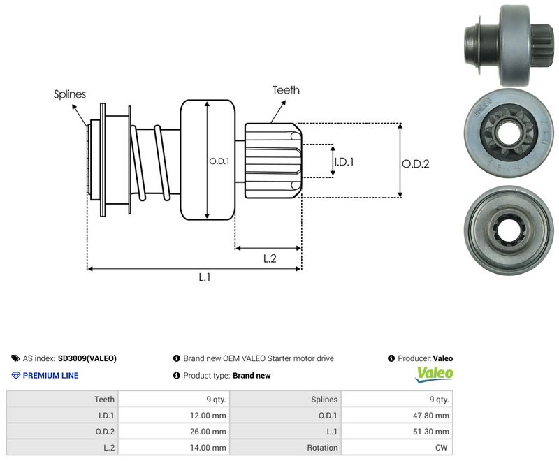 AS-PL SD3009(VALEO) Freewheel Gear, starter
