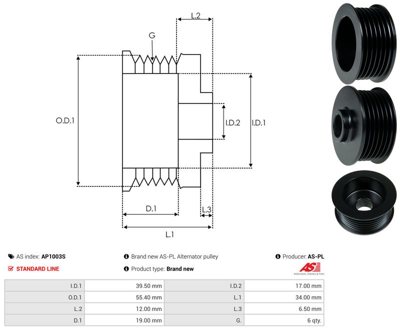 AS-PL AP1003S Belt Pulley, alternator