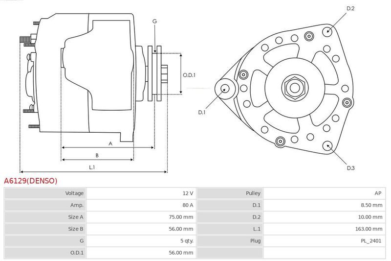 Генератор, Auto Starter A6129(DENSO)