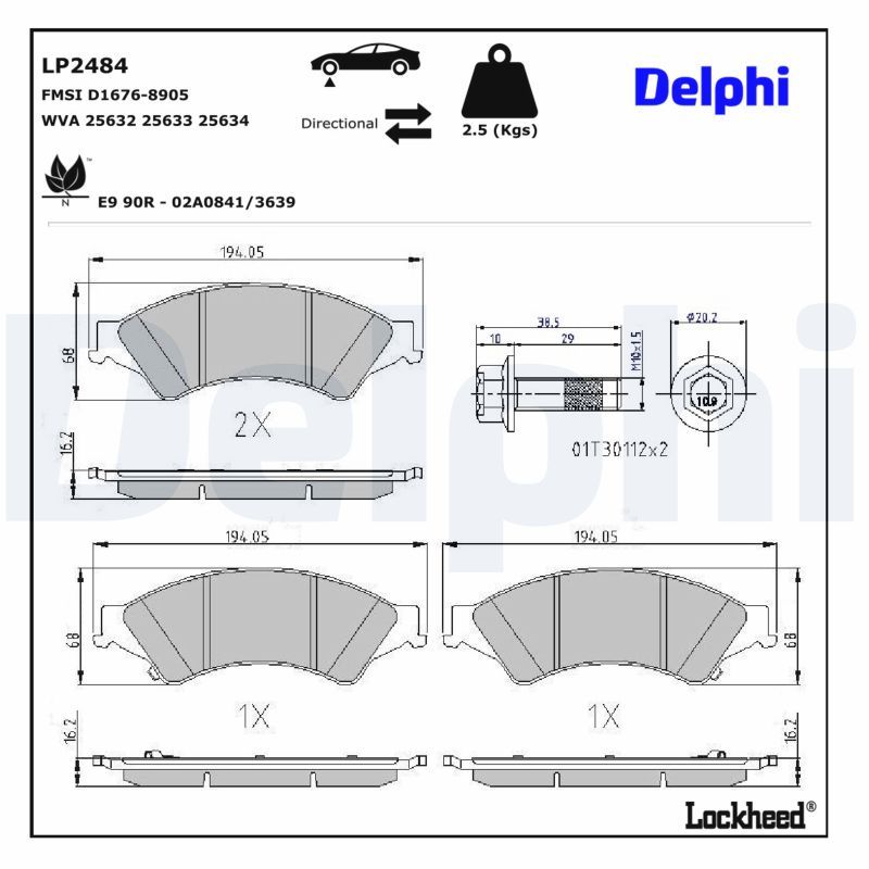 Piduriklotsi komplekt, ketaspidur, DELPHI LP2484