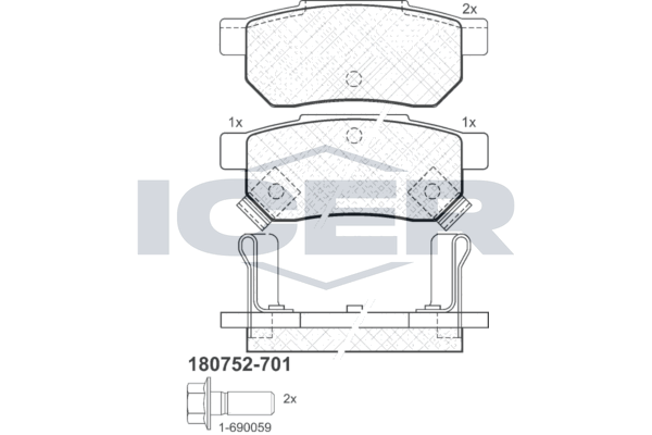 Комплект гальмівних накладок, дискове гальмо, Icer 180752701