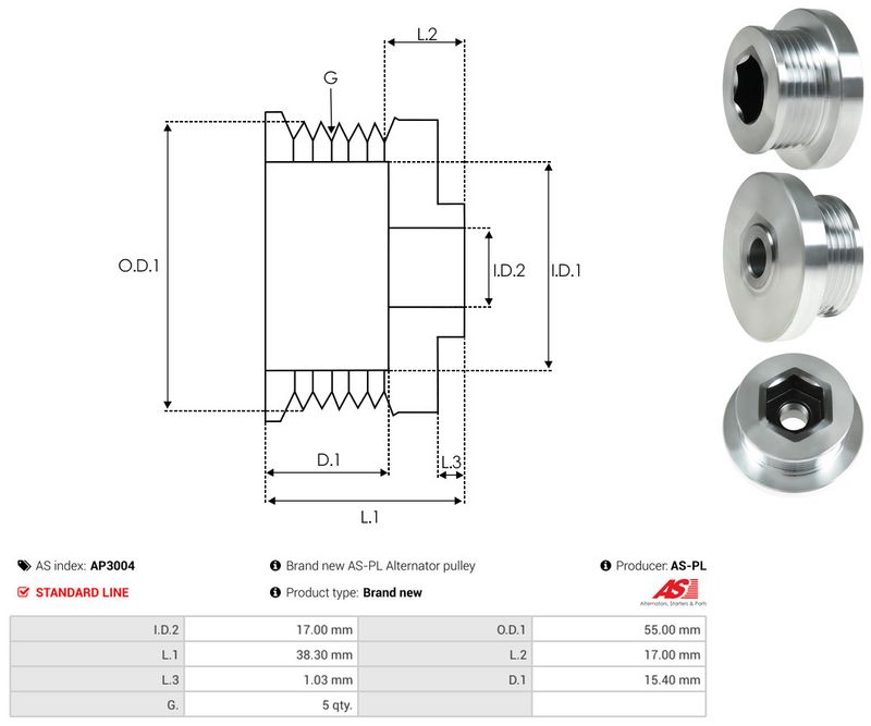 AS-PL AP3004 Belt Pulley, alternator
