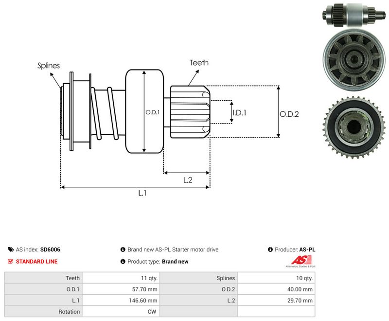 AS-PL SD6006 Freewheel Gear, starter
