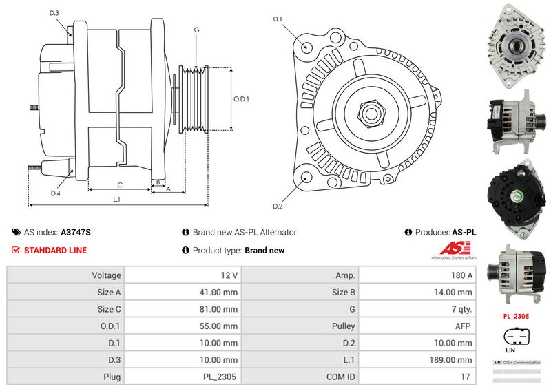 AS-PL A3747S Alternator