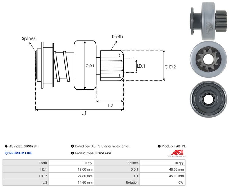 AS-PL SD3079P Freewheel Gear, starter