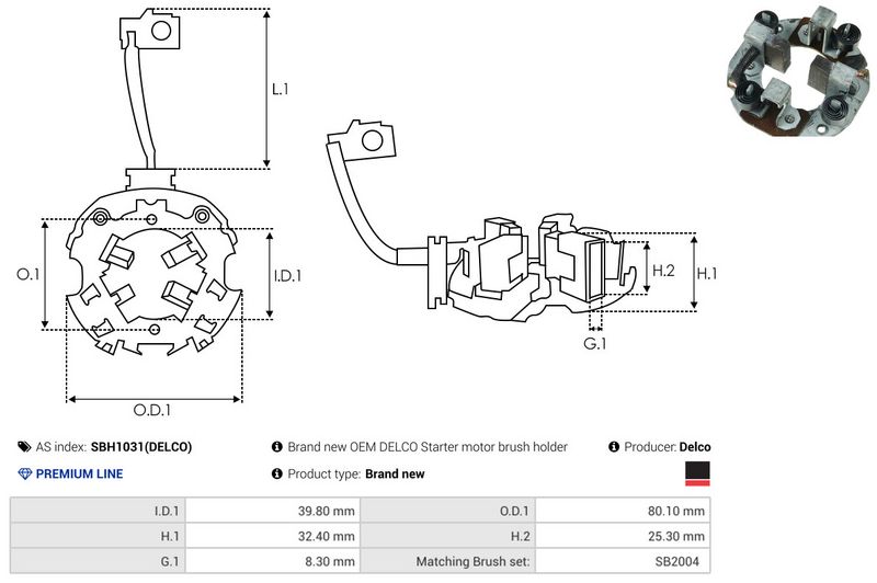 Kinnitus, süsinikuharjad, AS-PL SBH1031(DELCO)