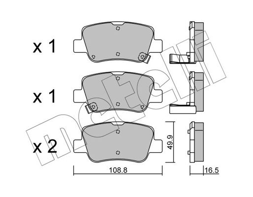 Комплект гальмівних накладок, дискове гальмо, Metelli 22-0881-0