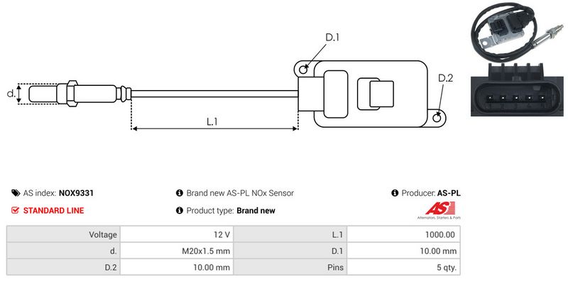 AS-PL NOX9331 NOx Sensor, urea injection