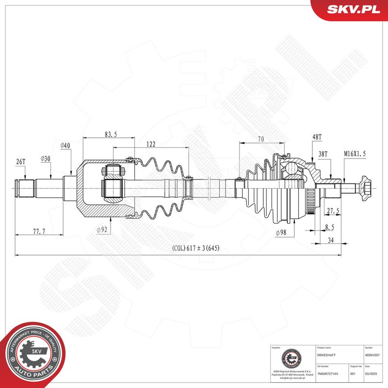Prekės atitinka OEM kodą: 7M0407451X