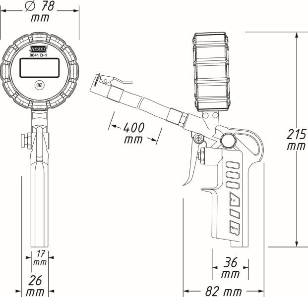 HAZET 9041D-1 Compressed-air Tyre Pressure Gauge/Inflator