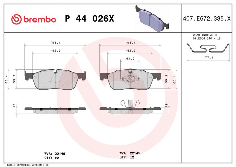 Piduriklotsi komplekt, ketaspidur, BREMBO P 44 026X